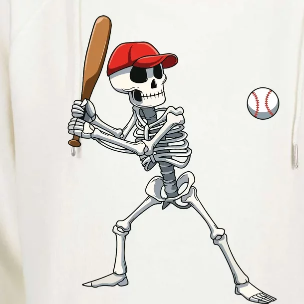 Baseball Skeleton Halloween Skeleton Playing Baseball Womens Funnel Neck Pullover Hood