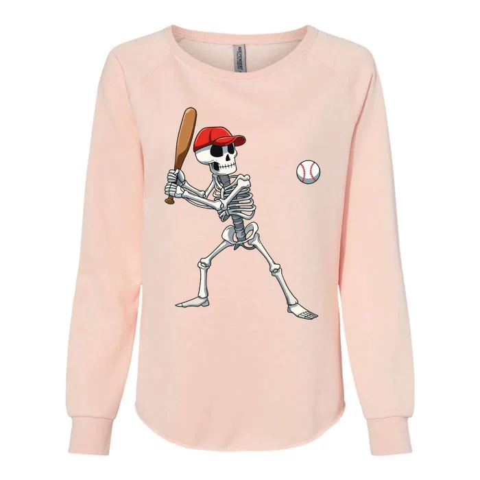 Baseball Skeleton Halloween Skeleton Playing Baseball Womens California Wash Sweatshirt