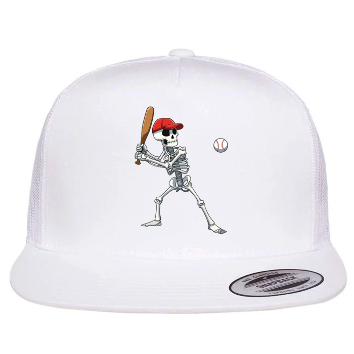 Baseball Skeleton Halloween Skeleton Playing Baseball Flat Bill Trucker Hat