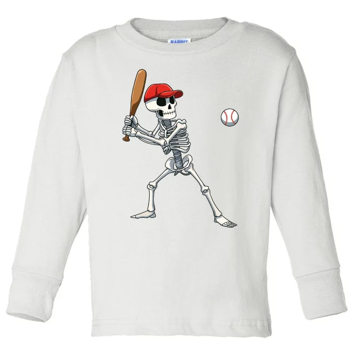 Baseball Skeleton Halloween Skeleton Playing Baseball Toddler Long Sleeve Shirt