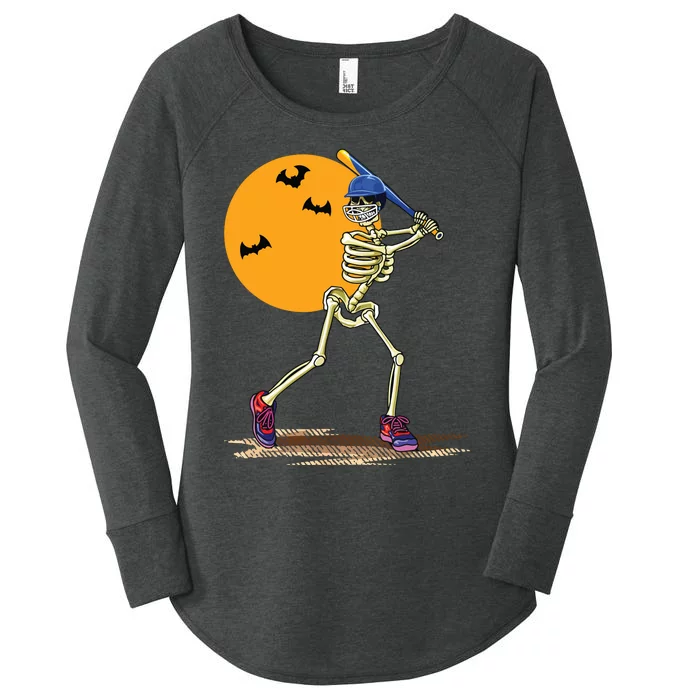 Baseball Skeleton Halloween Boy Baseball Halloween Women's Perfect Tri Tunic Long Sleeve Shirt