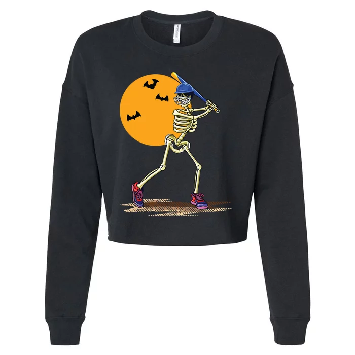 Baseball Skeleton Halloween Boy Baseball Halloween Cropped Pullover Crew