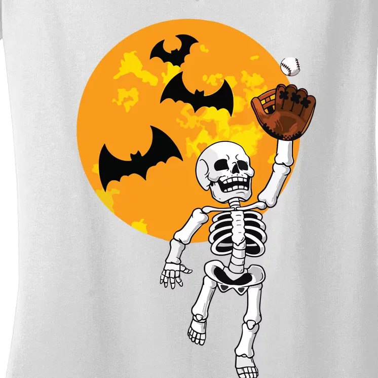 Baseball Skeleton Halloween Boy Baseball Halloween Women's V-Neck T-Shirt