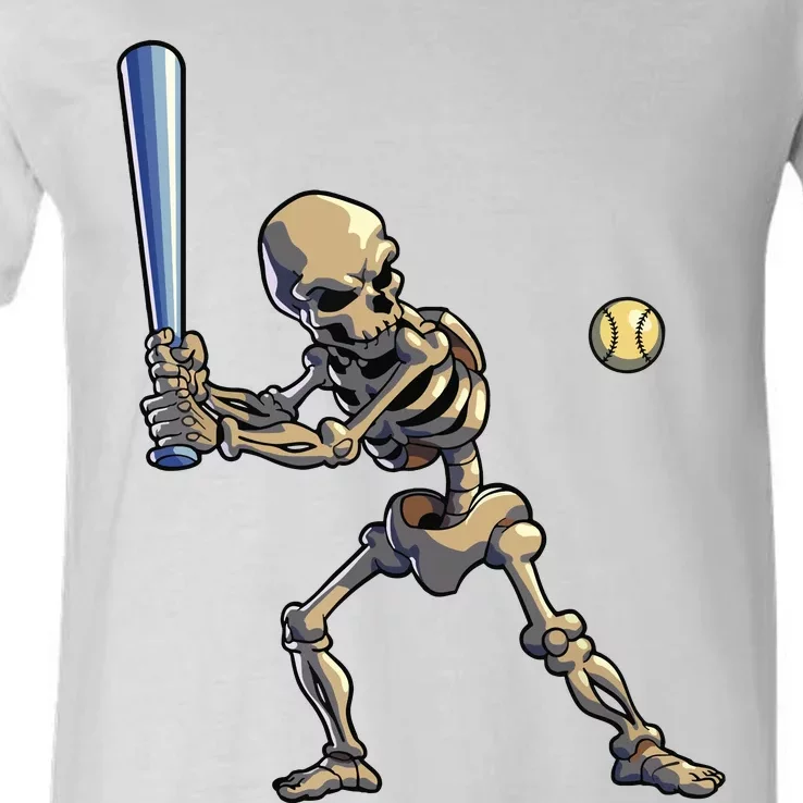 Baseball Skeleton Halloween Boy Baseball Halloween V-Neck T-Shirt