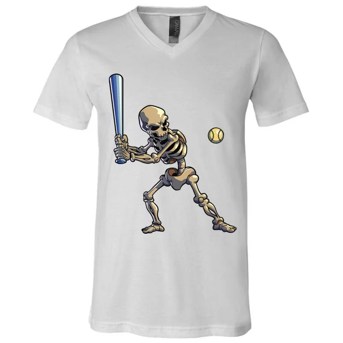 Baseball Skeleton Halloween Boy Baseball Halloween V-Neck T-Shirt