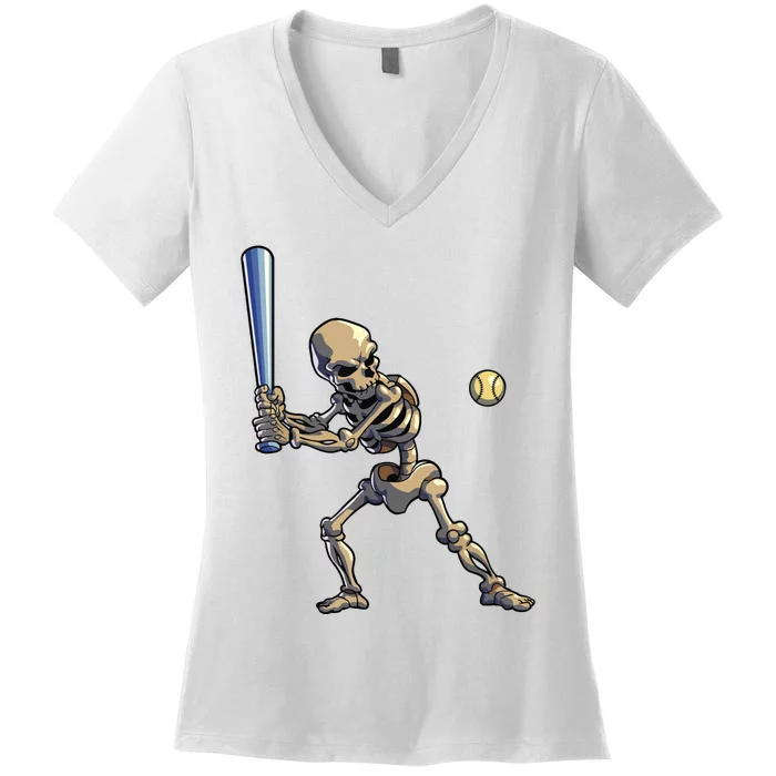 Baseball Skeleton Halloween Boy Baseball Halloween Women's V-Neck T-Shirt