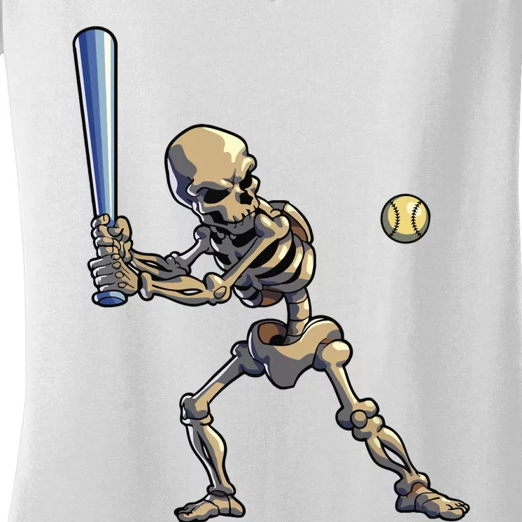 Baseball Skeleton Halloween Boy Baseball Halloween Women's V-Neck T-Shirt