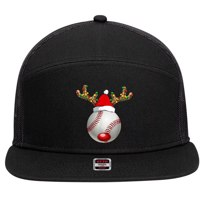 Baseball Santa Hat Reindeer Christmas Lights Men Boys Kids 7 Panel Mesh Trucker Snapback Hat