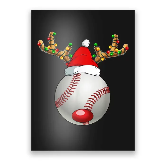 Baseball Santa Hat Reindeer Christmas Lights Men Boys Kids Poster