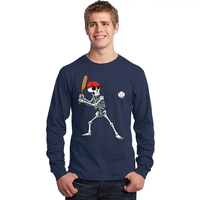 Baseball Skeleton Halloween Skeleton Playing Baseball Long Sleeve Shirt