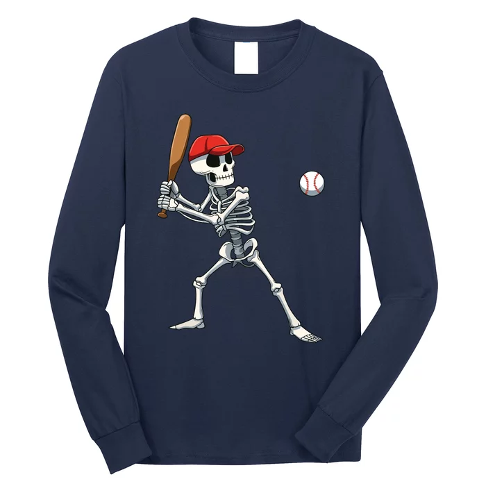 Baseball Skeleton Halloween Skeleton Playing Baseball Long Sleeve Shirt