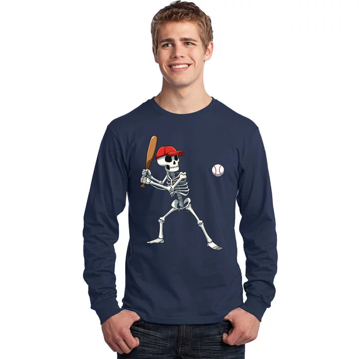 Baseball Skeleton Halloween Skeleton Playing Baseball Tall Long Sleeve T-Shirt