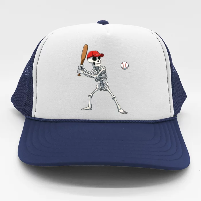 Baseball Skeleton Halloween Skeleton Playing Baseball Trucker Hat