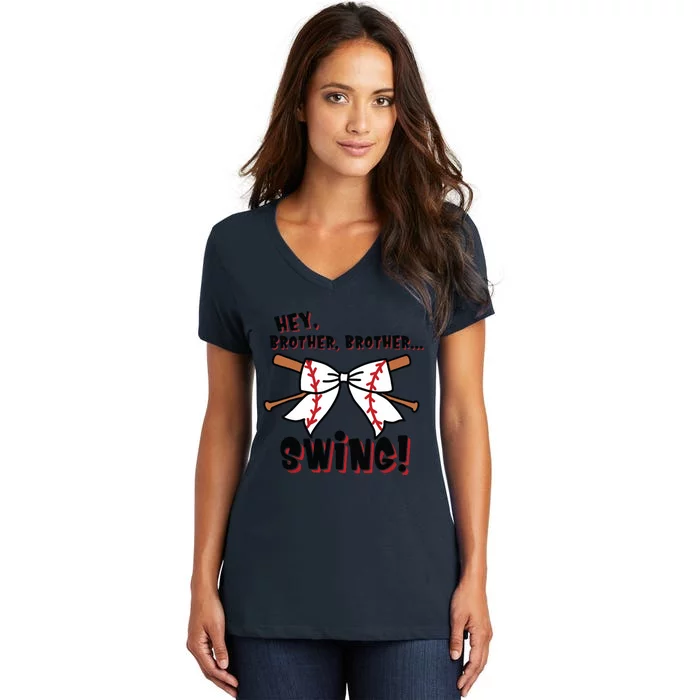 Baseball Sister Hey Brother Brother Swing Women's V-Neck T-Shirt