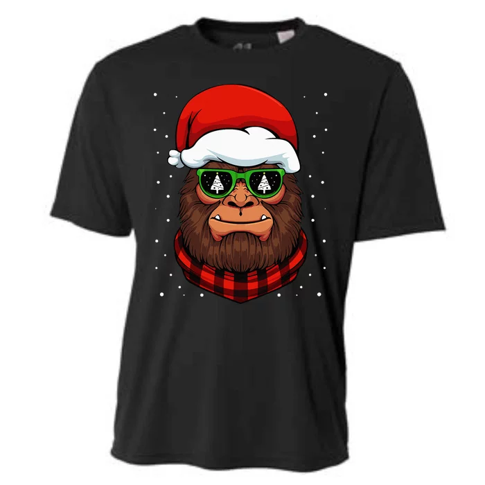 Bigfoot Santa Hat Christmas Pajama Cool Winter X Mas Tree Cooling Performance Crew T-Shirt