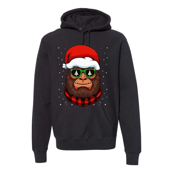 Bigfoot Santa Hat Christmas Pajama Cool Winter X Mas Tree Premium Hoodie