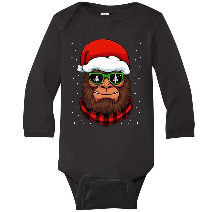 Bigfoot Santa Hat Christmas Pajama Cool Winter X Mas Tree Baby Long Sleeve Bodysuit