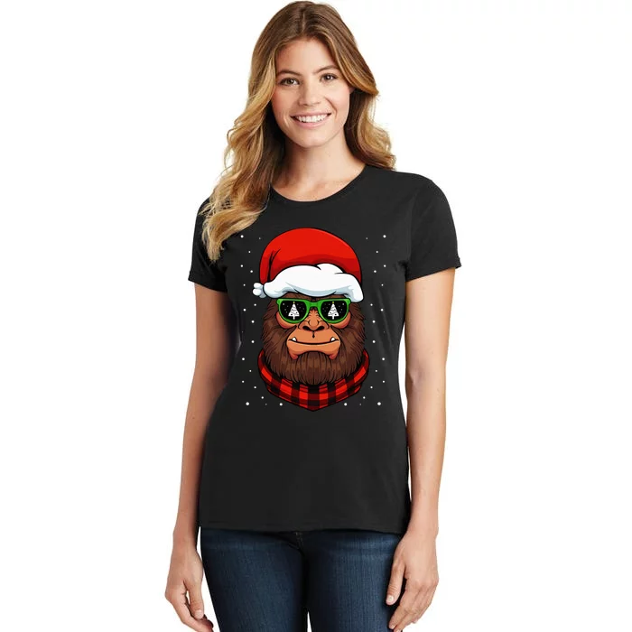 Bigfoot Santa Hat Christmas Pajama Cool Winter X Mas Tree Women's T-Shirt