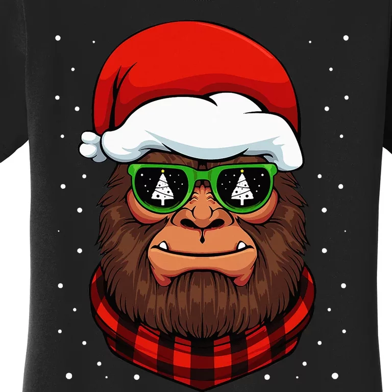 Bigfoot Santa Hat Christmas Pajama Cool Winter X Mas Tree Women's T-Shirt