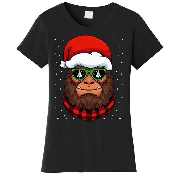 Bigfoot Santa Hat Christmas Pajama Cool Winter X Mas Tree Women's T-Shirt