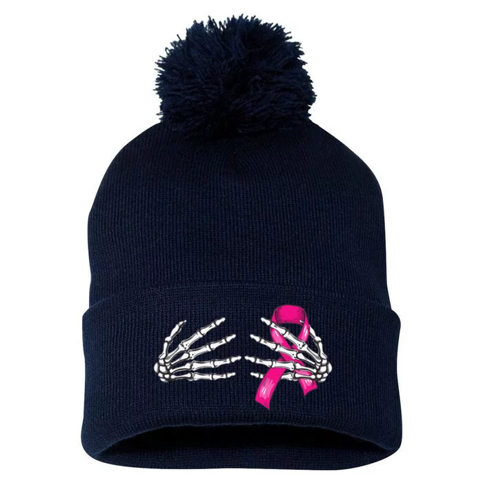 Boob Skeleton Hand Breast Cancer Awareness Halloween Costume Pom Pom 12in Knit Beanie