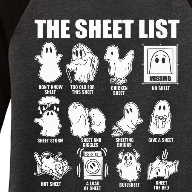 Boo Sheet Halloween The Sheet List Women's Tri-Blend 3/4-Sleeve Raglan Shirt