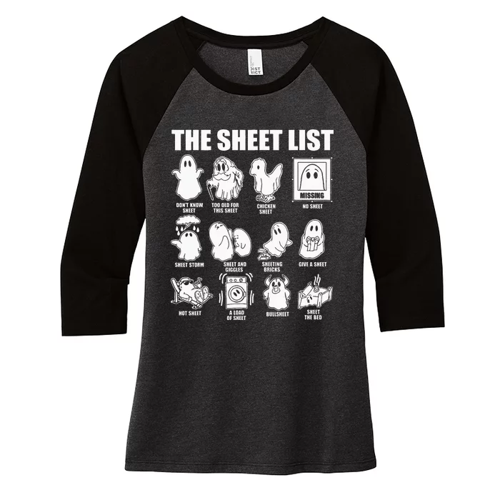 Boo Sheet Halloween The Sheet List Women's Tri-Blend 3/4-Sleeve Raglan Shirt