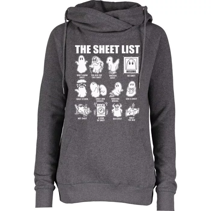 Boo Sheet Halloween The Sheet List Womens Funnel Neck Pullover Hood