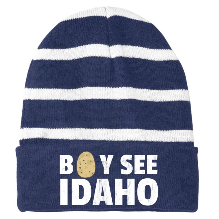 Boy See Idaho Design Boise Idaho Graphic Idaho Home Print Striped Beanie with Solid Band