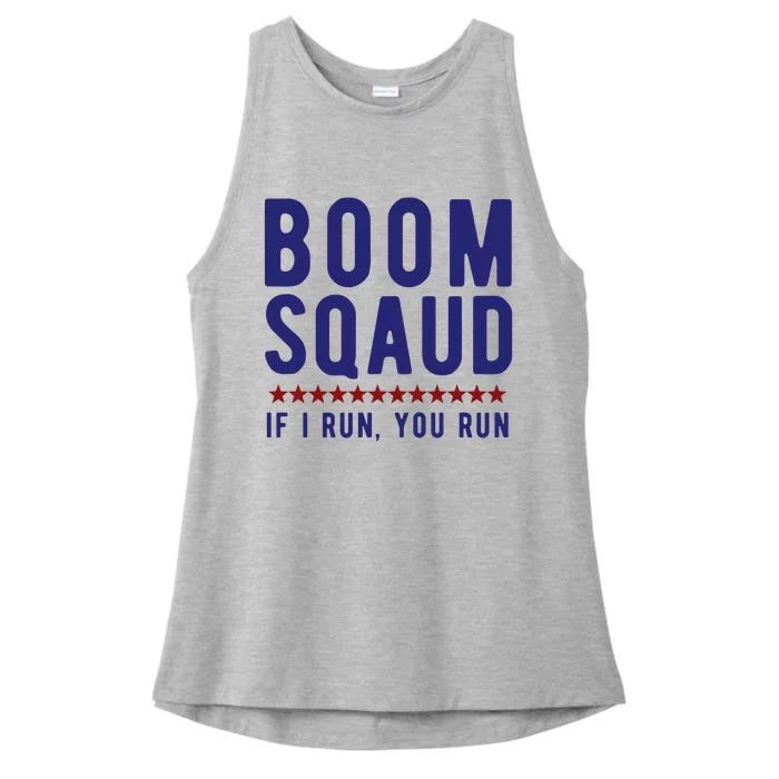 Boom Squad If I Run You Run Funny 4th Of July Ladies Tri-Blend Wicking Tank