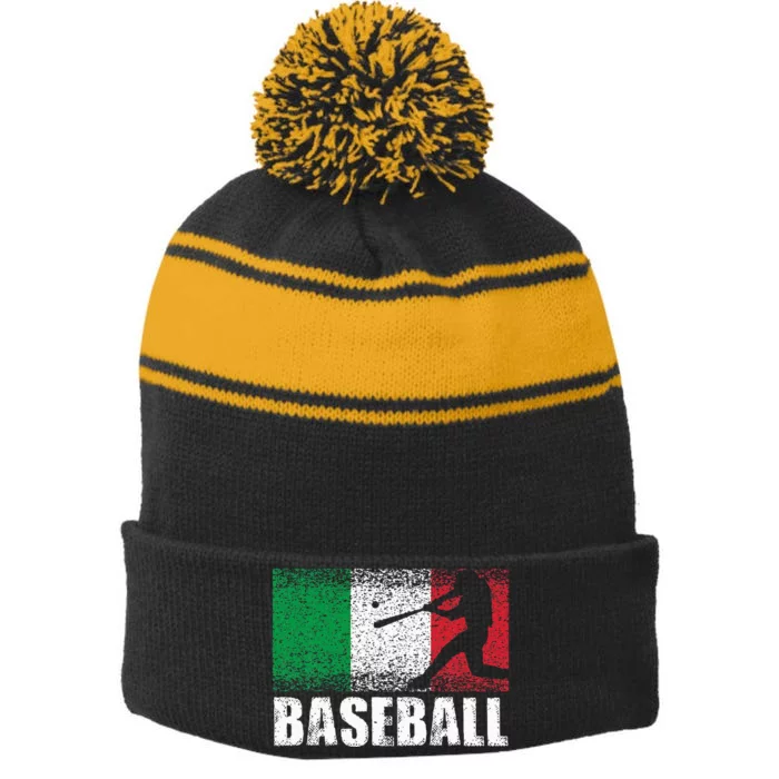 Baseball Sports Italy Flag Italian Baseball Stripe Pom Pom Beanie