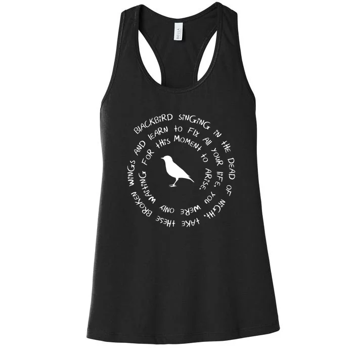 Blackbird Singing In The Dead Of Night Bird Lyrics Women's Racerback Tank