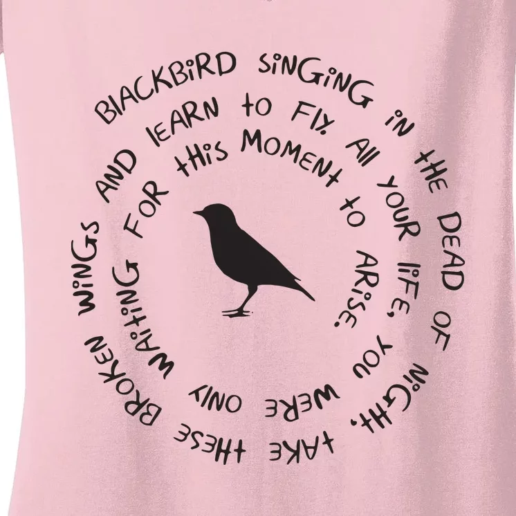 Blackbird Singing In The Dead Of Night Bird Lyrics Women's V-Neck T-Shirt