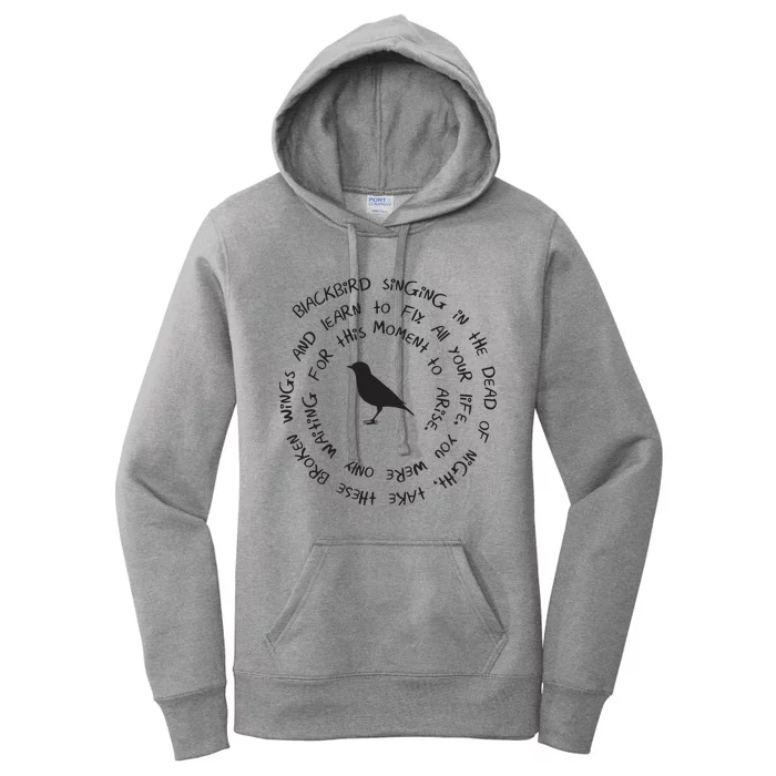 Blackbird Singing In The Dead Of Night Bird Lyrics Women's Pullover Hoodie