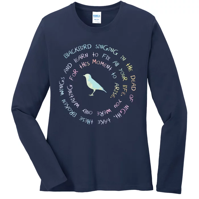 Blackbird Singing In The Dead Of Night Bird Lyrics Ladies Long Sleeve Shirt