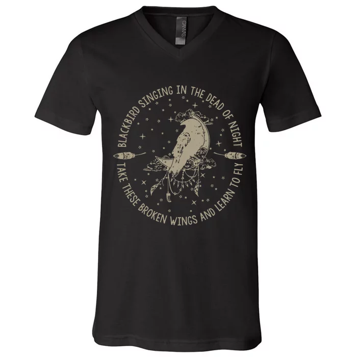 Blackbird Singing In Dead Of The Night Music Lover V-Neck T-Shirt