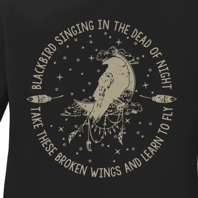 Blackbird Singing In Dead Of The Night Music Lover Ladies Long Sleeve Shirt