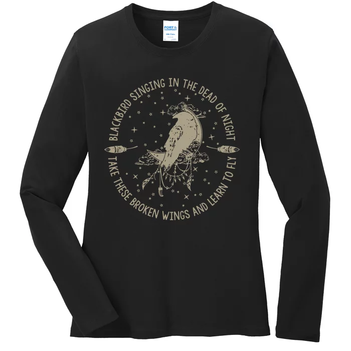 Blackbird Singing In Dead Of The Night Music Lover Ladies Long Sleeve Shirt