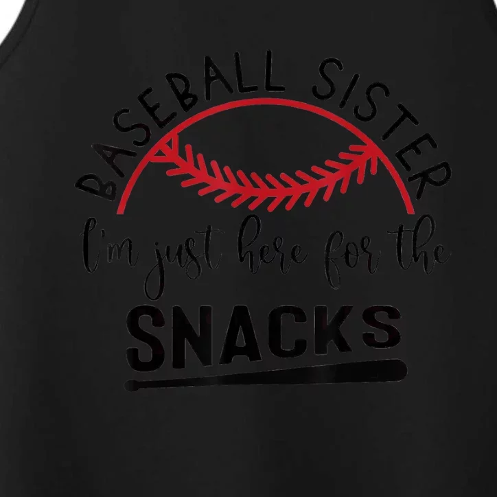 Baseball Sister I'm Just Here For The Snacks Retro Baseball Performance Tank