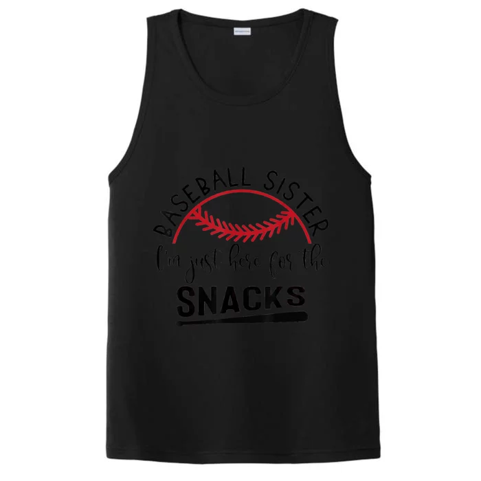 Baseball Sister I'm Just Here For The Snacks Retro Baseball Performance Tank