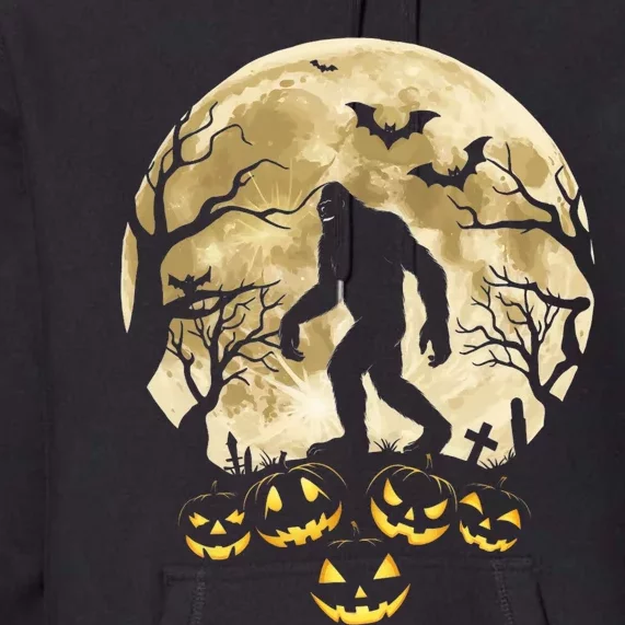 Bigfoot Sasquatch In The Moon Halloween Pumpkin Scarry Gifts Premium Hoodie