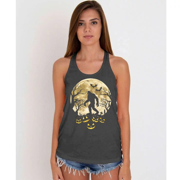 Bigfoot Sasquatch In The Moon Halloween Pumpkin Scarry Gifts Women's Knotted Racerback Tank