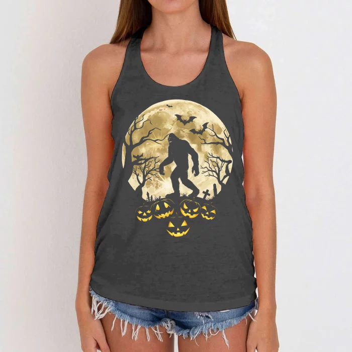 Bigfoot Sasquatch In The Moon Halloween Pumpkin Scarry Gifts Women's Knotted Racerback Tank