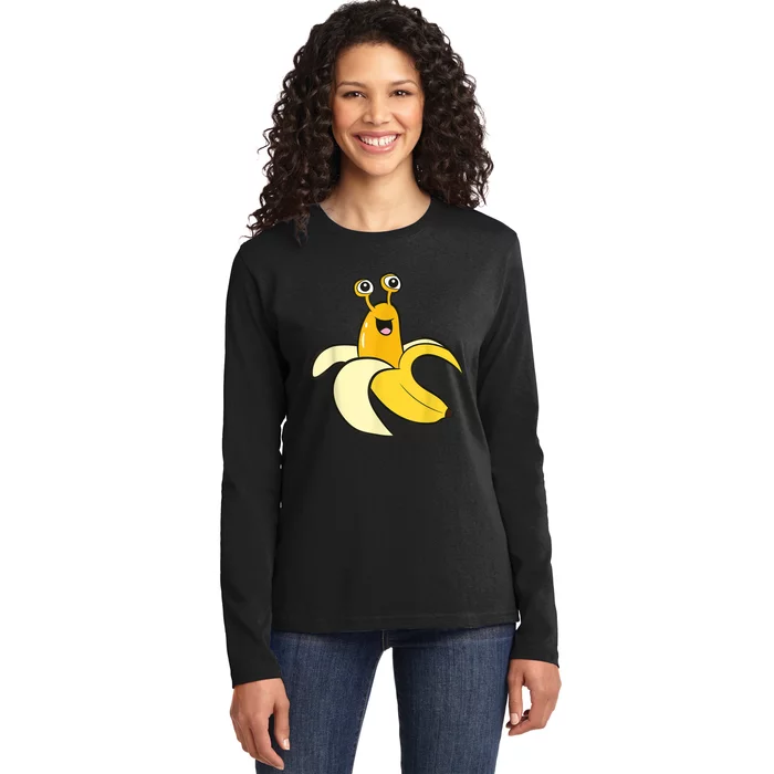 Banana Slug In Banana Funny Banana Slug Ladies Long Sleeve Shirt