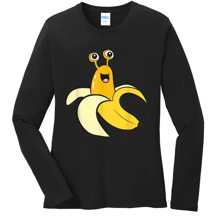 Banana Slug In Banana Funny Banana Slug Ladies Long Sleeve Shirt