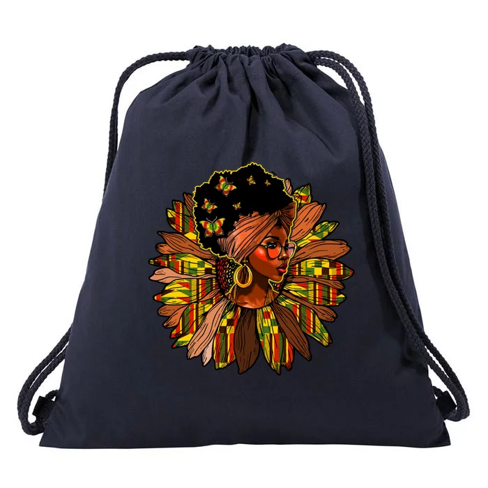 Black Sunflower Juneteenth Black Freedom Black History Meaningful Gift Drawstring Bag