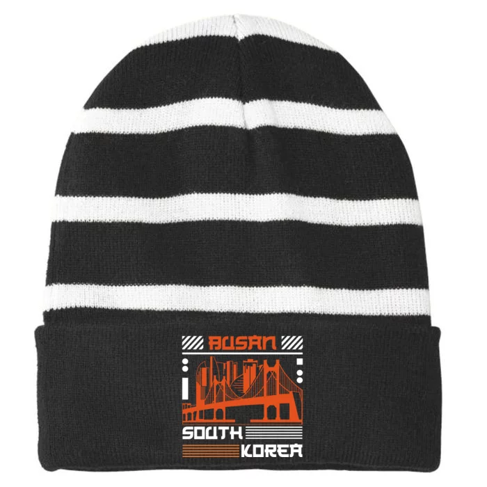 Busan South Korea Striped Beanie with Solid Band