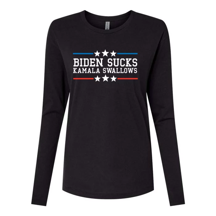 Biden Sucks Kamala Swallows Funny Biden And Kamala Womens Cotton Relaxed Long Sleeve T-Shirt