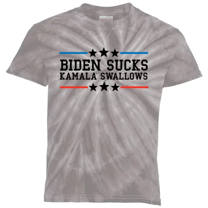 Biden Sucks Kamala Swallows Funny Biden And Kamala Kids Tie-Dye T-Shirt