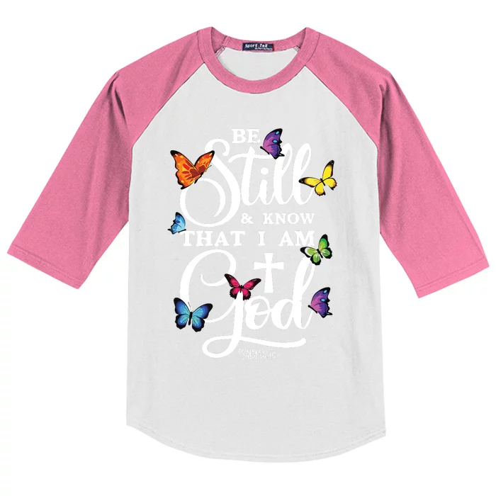 Be Still Know That I Am God Butterfly Art Religious Kids Colorblock Raglan Jersey